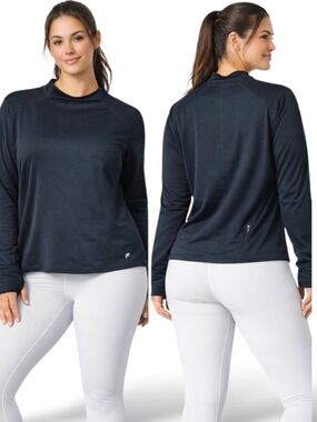 FABLETICS Black Mock Neck Long Sleeve Top w Thumbholes Back Zip Pocket Sz 1X NWT